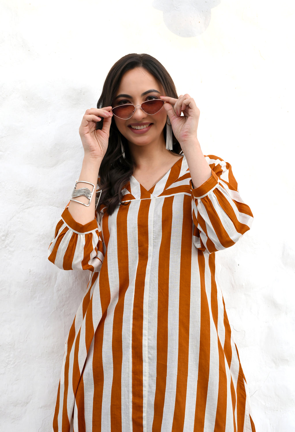 Mustard Stripe Cotton Midi Dress