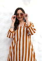 Mustard Stripe Cotton Midi Dress