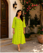 Neon Lime Green Cotton Eyelet Midi Dress
