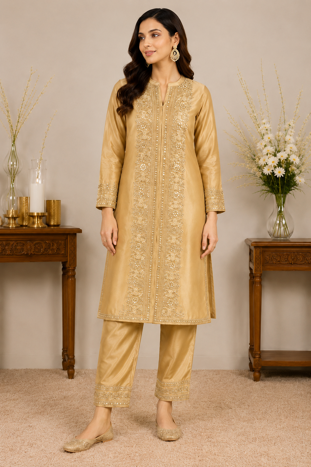 Golden Deer Royale Satin Kurta Cord Set - Diamtaté Luxury edit