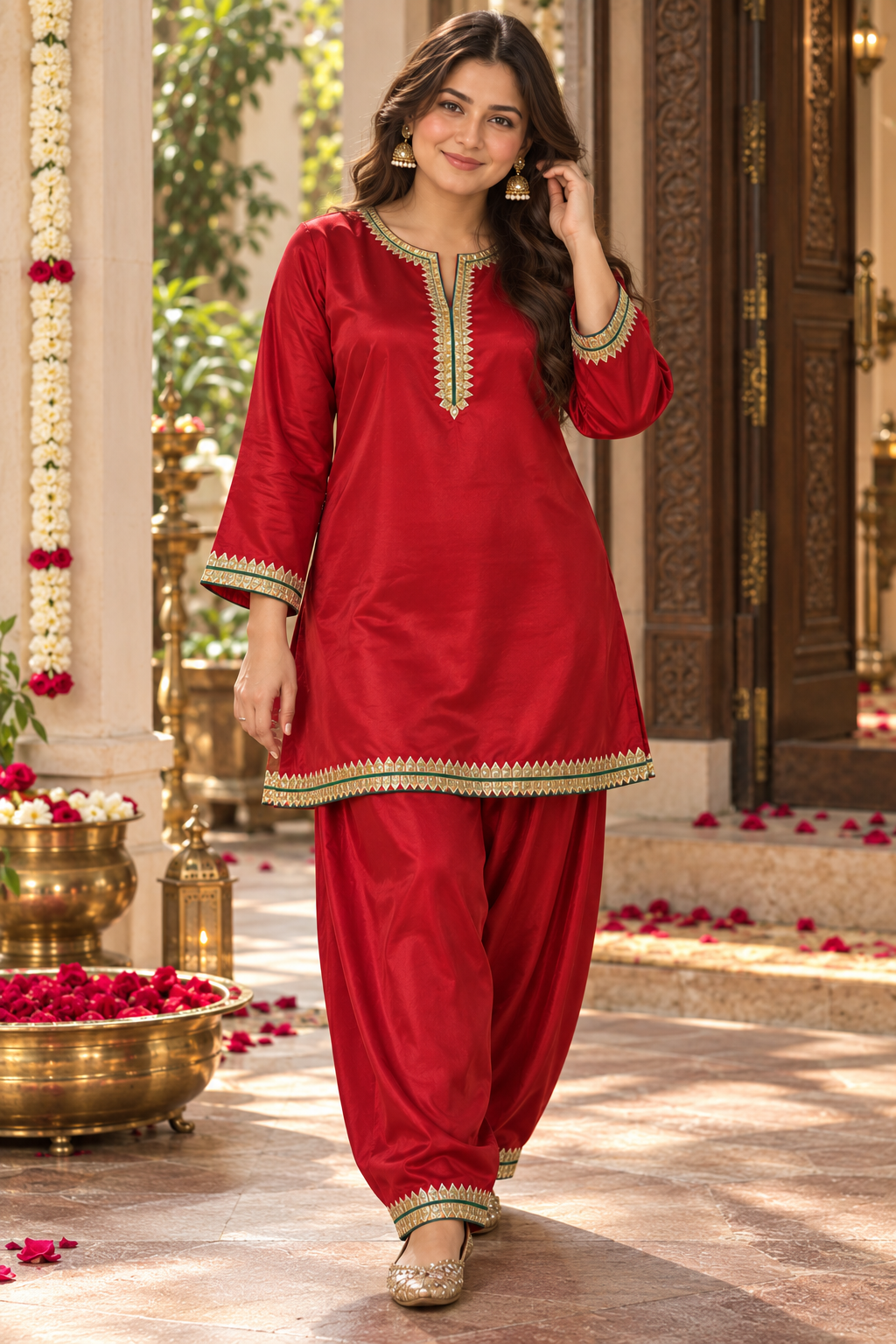 Blood Red Premium Satin Salwar Suit