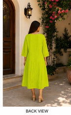 Neon Lime Green Cotton Eyelet Midi Dress