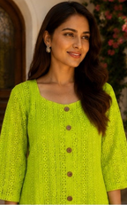 Neon Lime Green Cotton Eyelet Midi Dress