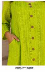 Neon Lime Green Cotton Eyelet Midi Dress
