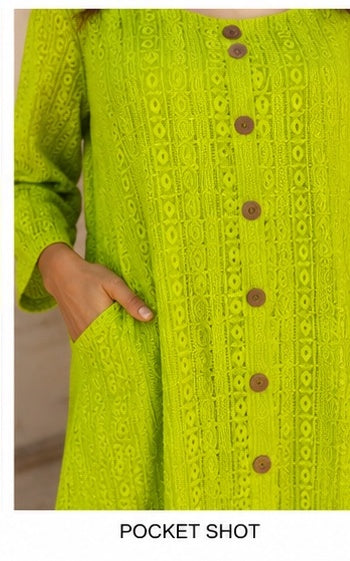 Neon Lime Green Cotton Eyelet Midi Dress
