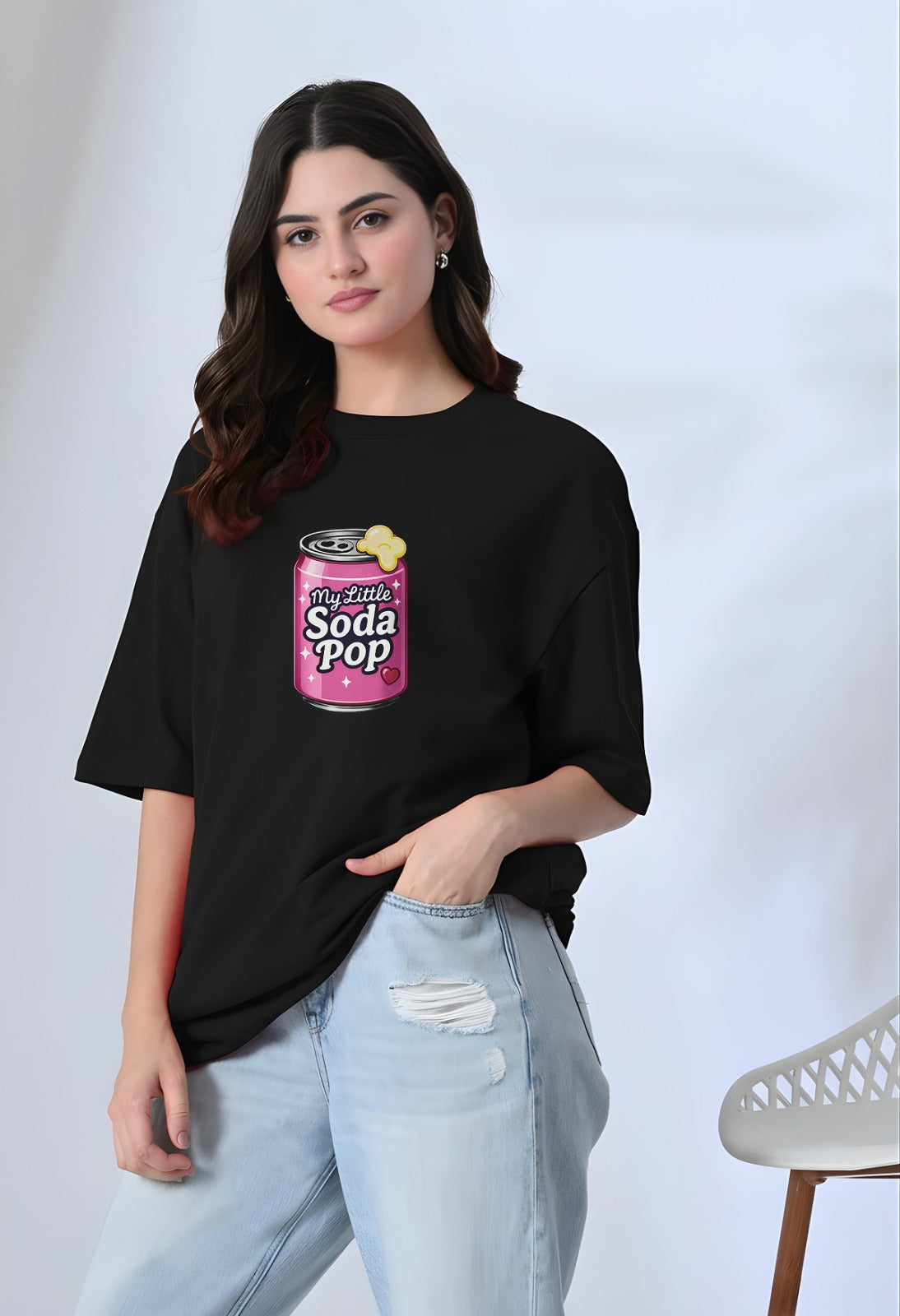 Sweet Soda Pop Graphic Black Oversized Tee