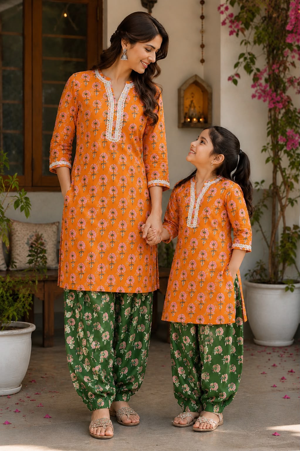 Orange Bloom Mother-Daughter Twinning Cord Set